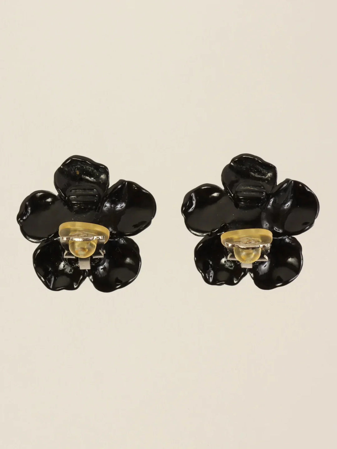 Chanel 2004 Made Camellia Earrings Black