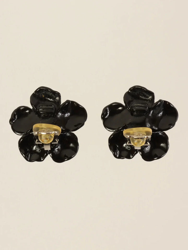 Chanel 2004 Made Camellia Earrings Black