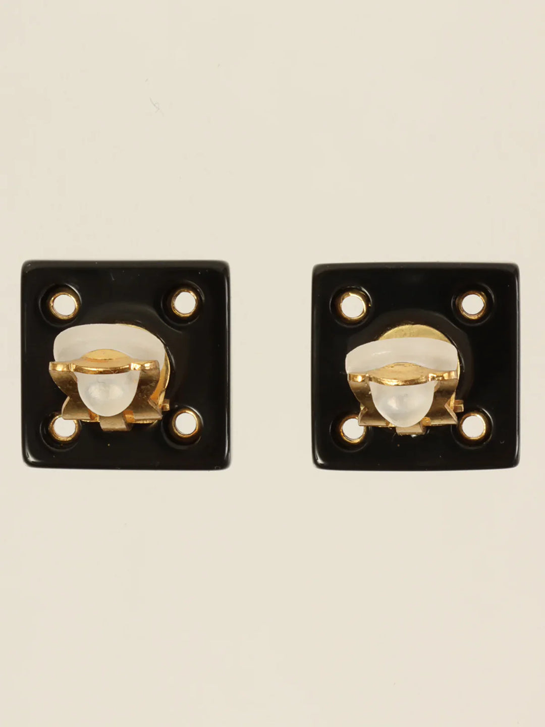 Chanel 2001 Made Square Punching Cc Mark Earrings Black/Gold