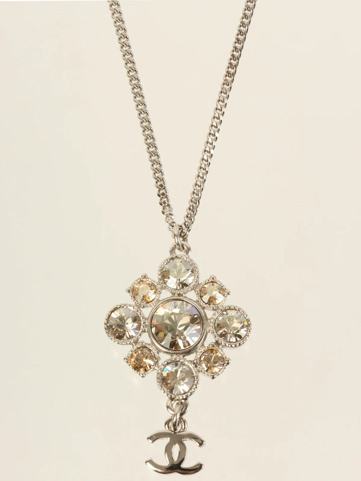 Chanel 2012 Made Rhinestone Diamond Motif Cc Mark Swing Necklace Silver/Champagne