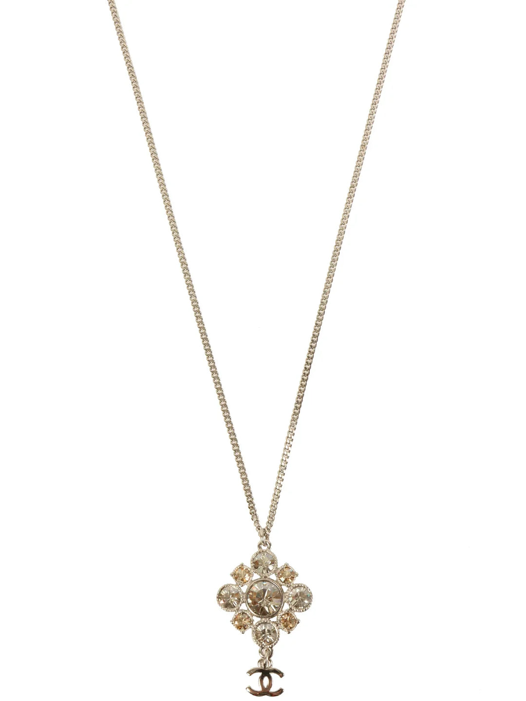 Chanel 2012 Made Rhinestone Diamond Motif Cc Mark Swing Necklace Silver/Champagne