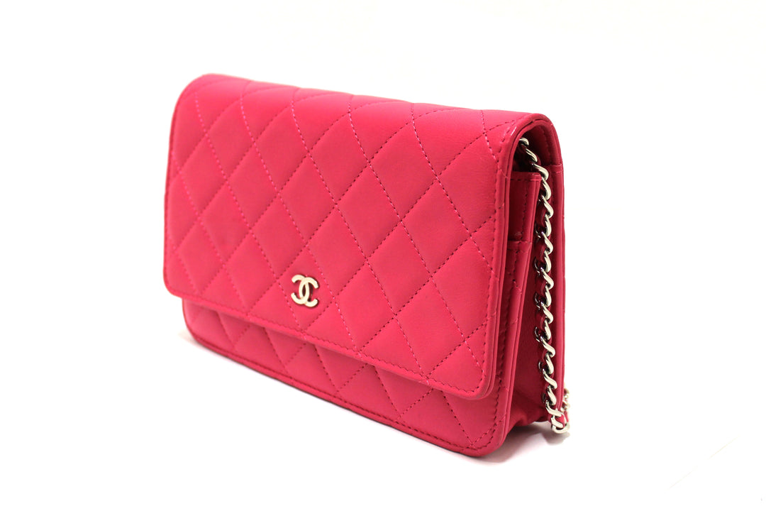 Top Quality Chanel Fuchsia Pink Quilted Lambskin Leather Wallet On Chain WOC Messenger Bag