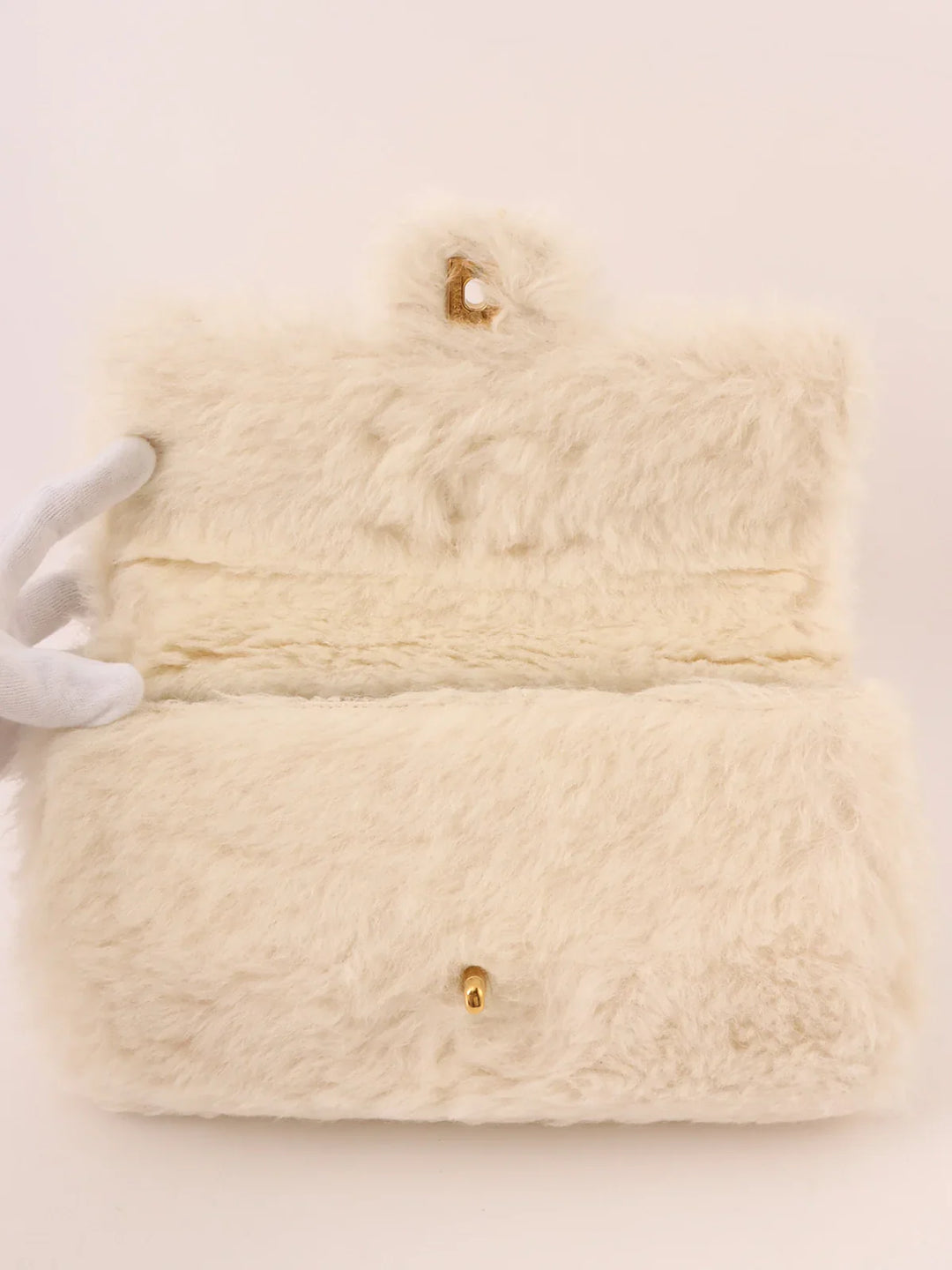 Chanel Around 1992 Made Fur Turn-Lock Top Handle Bag Off White