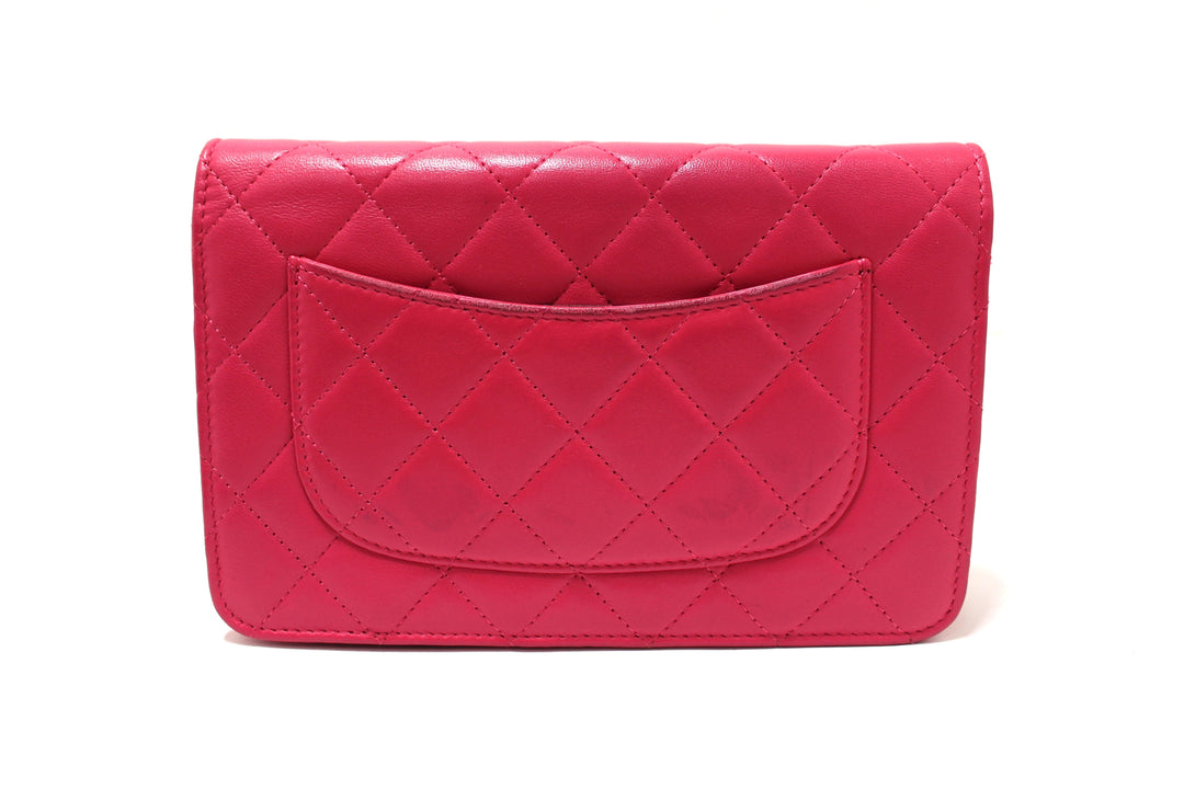 Top Quality Chanel Fuchsia Pink Quilted Lambskin Leather Wallet On Chain WOC Messenger Bag
