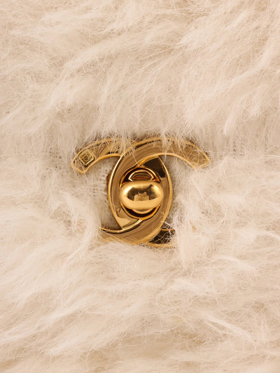 Chanel Around 1992 Made Fur Turn-Lock Top Handle Bag Off White