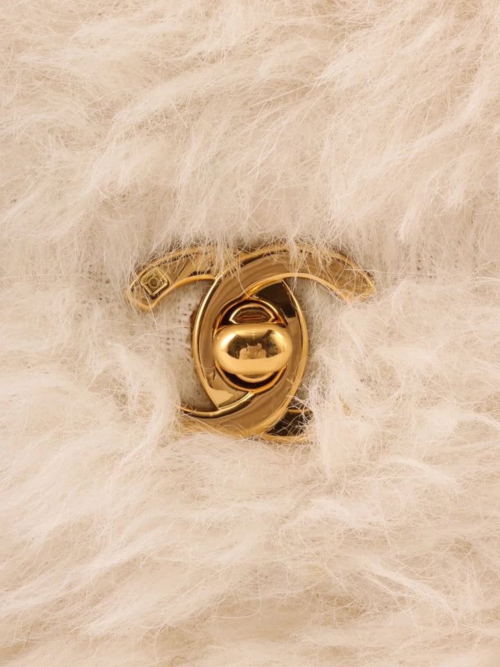 Chanel Around 1992 Made Fur Turn-Lock Top Handle Bag Off White