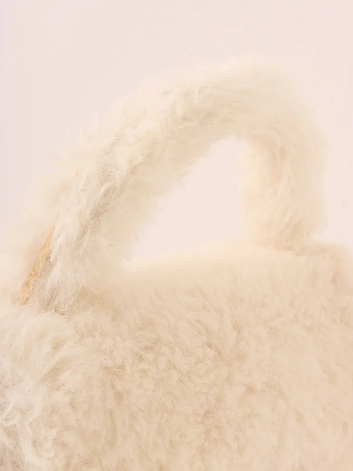 Chanel Around 1992 Made Fur Turn-Lock Top Handle Bag Off White