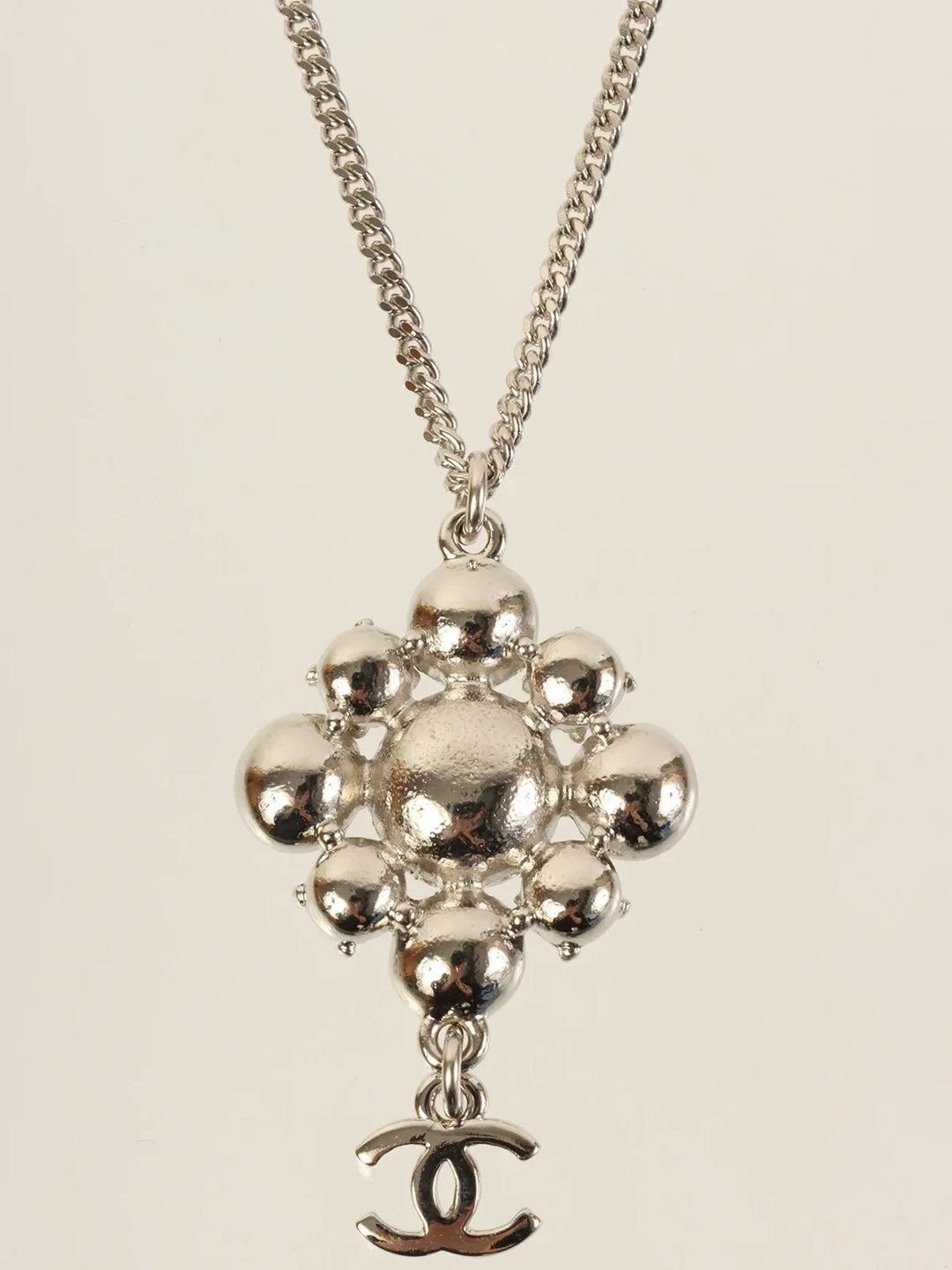 Chanel 2012 Made Rhinestone Diamond Motif Cc Mark Swing Necklace Silver/Champagne