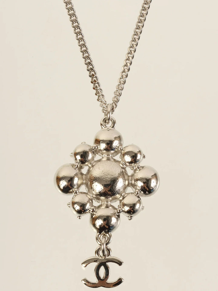 Chanel 2012 Made Rhinestone Diamond Motif Cc Mark Swing Necklace Silver/Champagne