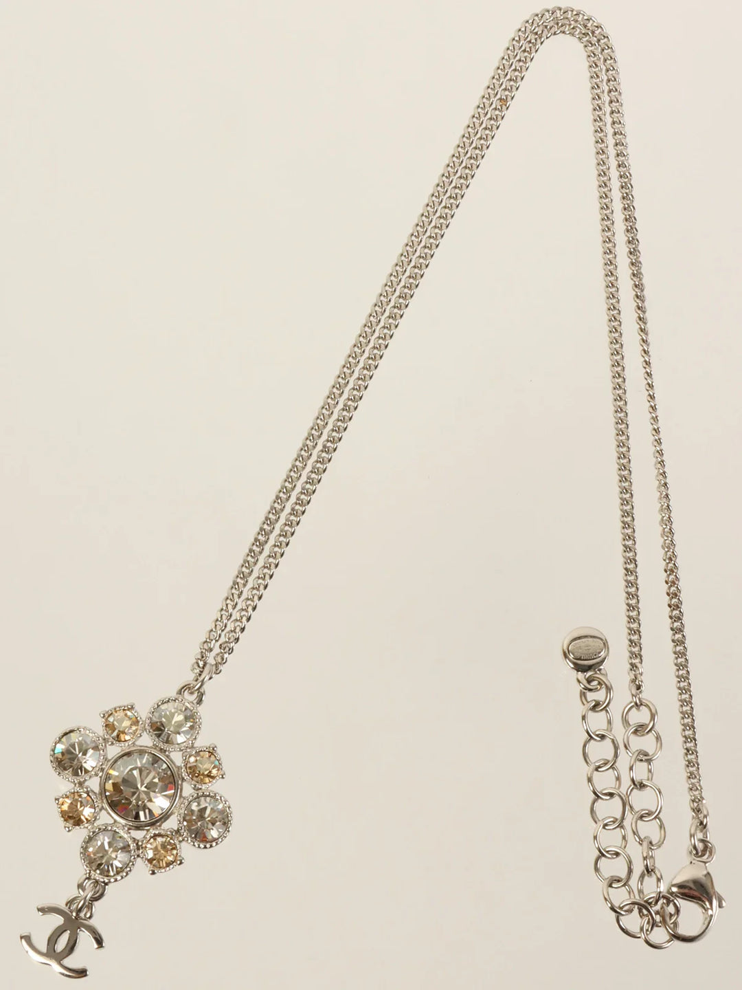 Chanel 2012 Made Rhinestone Diamond Motif Cc Mark Swing Necklace Silver/Champagne