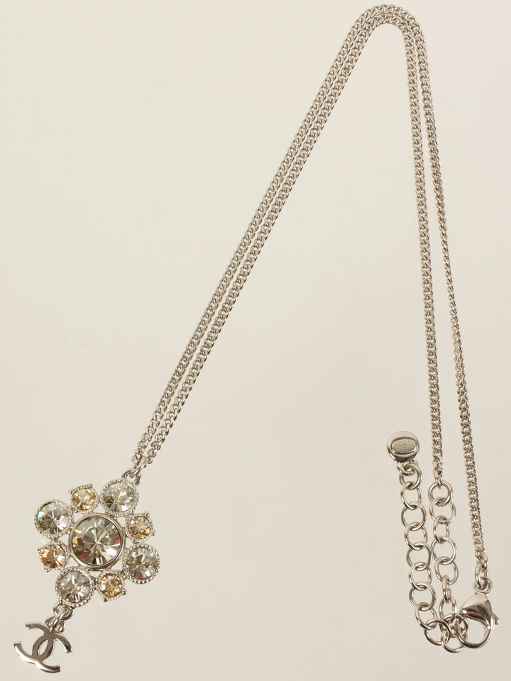 Chanel 2012 Made Rhinestone Diamond Motif Cc Mark Swing Necklace Silver/Champagne