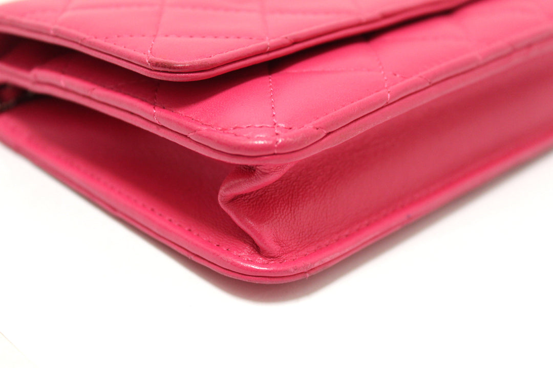 Top Quality Chanel Fuchsia Pink Quilted Lambskin Leather Wallet On Chain WOC Messenger Bag