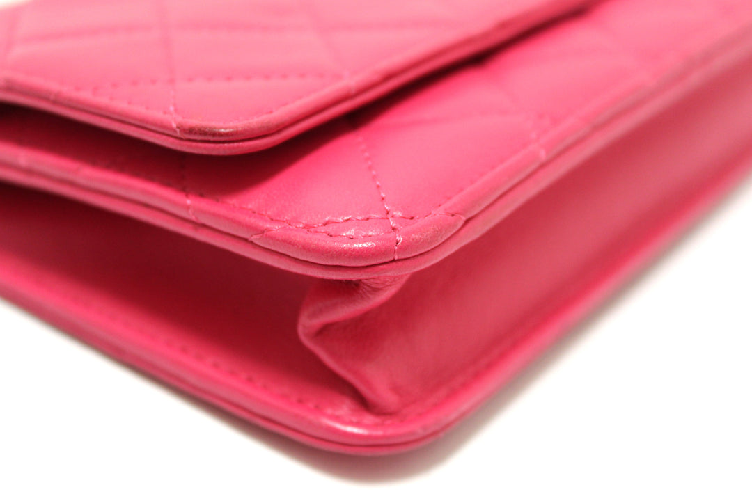 Top Quality Chanel Fuchsia Pink Quilted Lambskin Leather Wallet On Chain WOC Messenger Bag