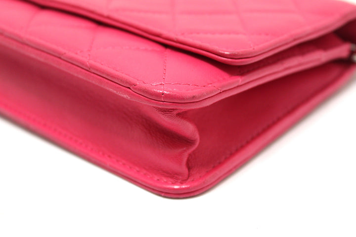 Top Quality Chanel Fuchsia Pink Quilted Lambskin Leather Wallet On Chain WOC Messenger Bag