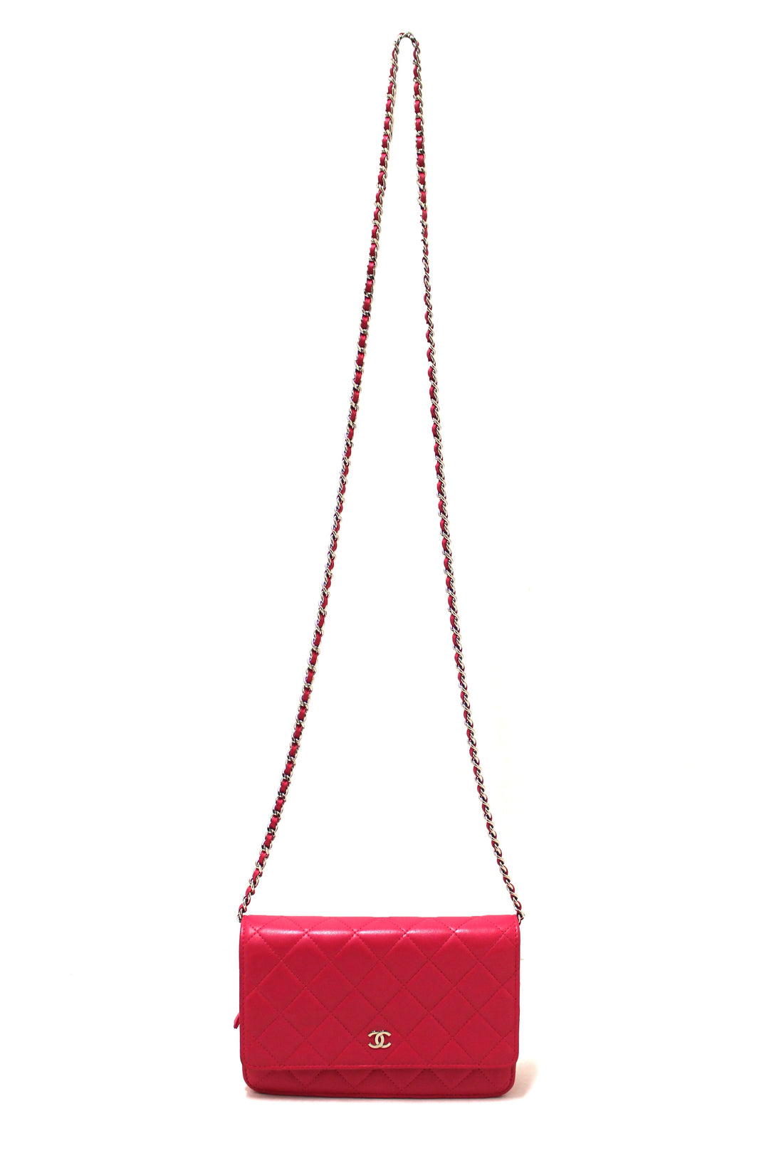 Top Quality Chanel Fuchsia Pink Quilted Lambskin Leather Wallet On Chain WOC Messenger Bag