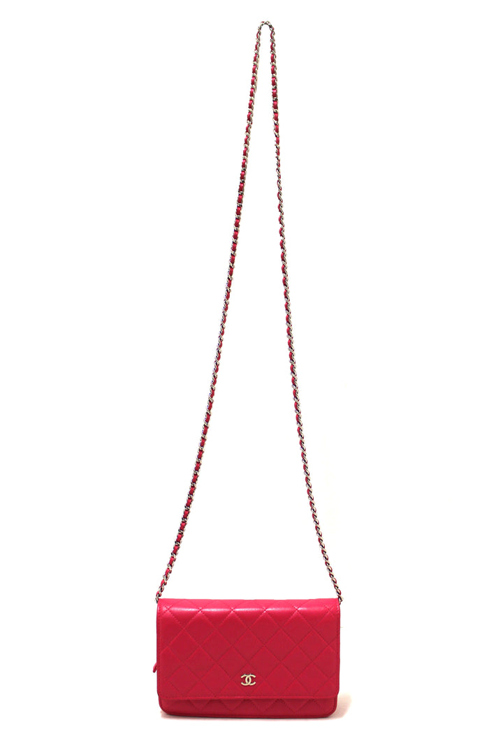 Top Quality Chanel Fuchsia Pink Quilted Lambskin Leather Wallet On Chain WOC Messenger Bag