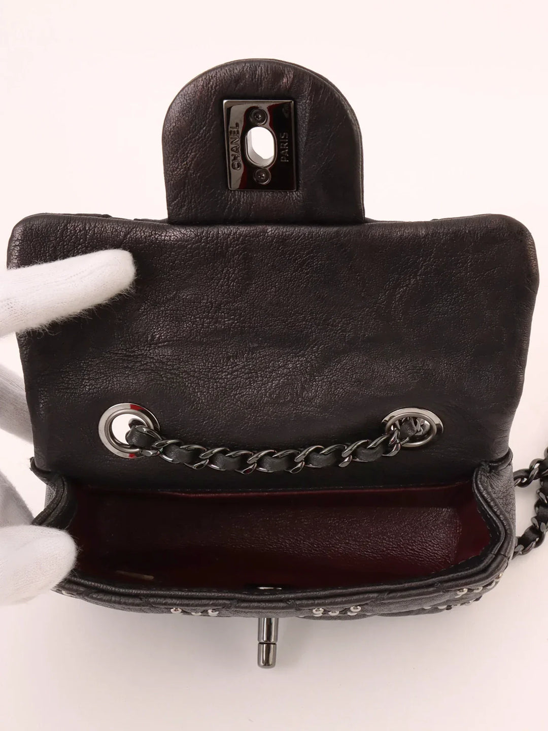 Chanel Around 2014 Made Studs Turn-Lock Chain Bag Mini Black