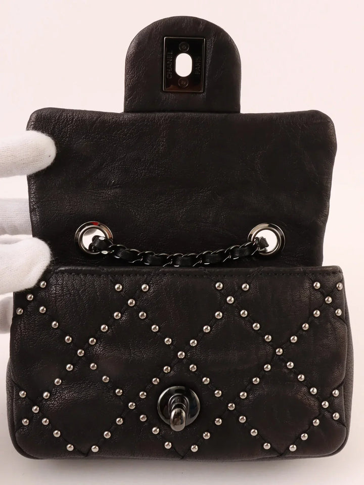 Chanel Around 2014 Made Studs Turn-Lock Chain Bag Mini Black