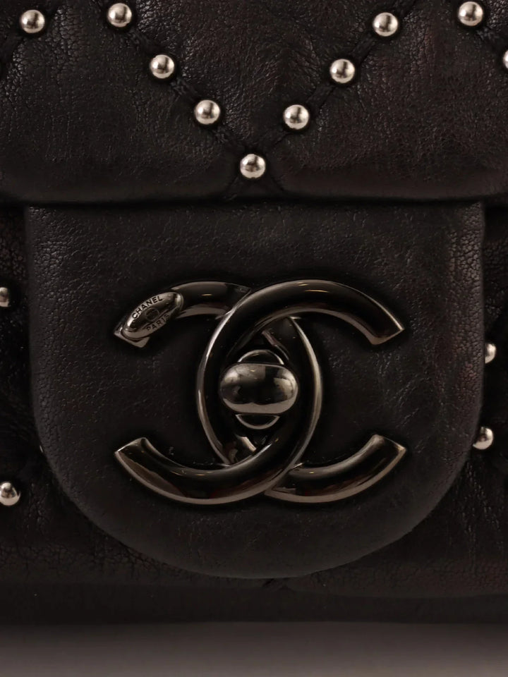 Chanel Around 2014 Made Studs Turn-Lock Chain Bag Mini Black