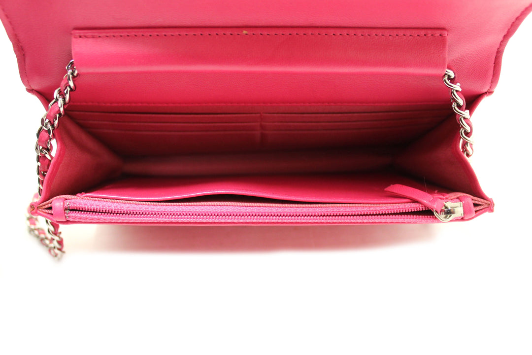 Top Quality Chanel Fuchsia Pink Quilted Lambskin Leather Wallet On Chain WOC Messenger Bag