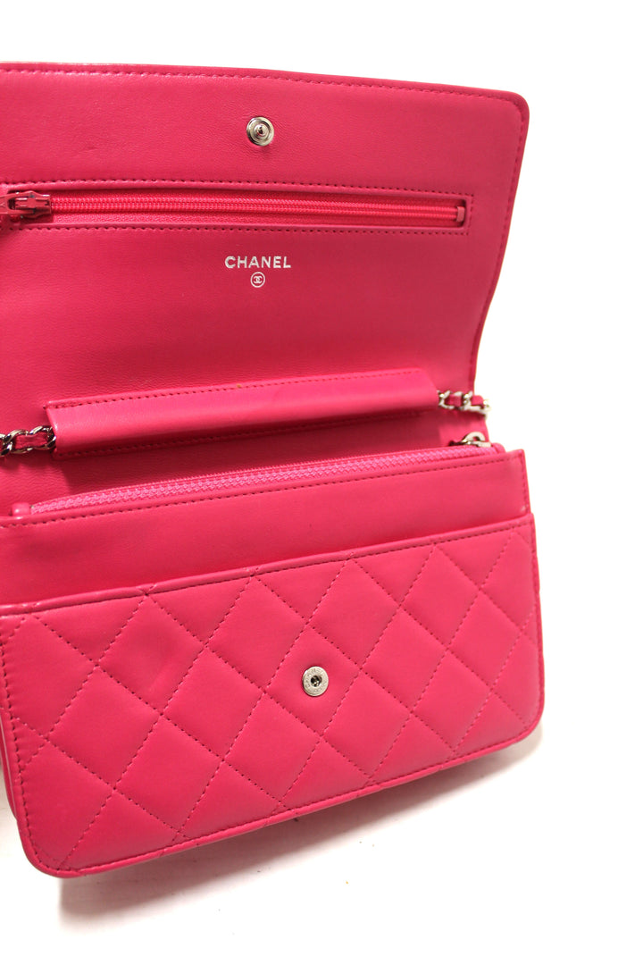 Top Quality Chanel Fuchsia Pink Quilted Lambskin Leather Wallet On Chain WOC Messenger Bag