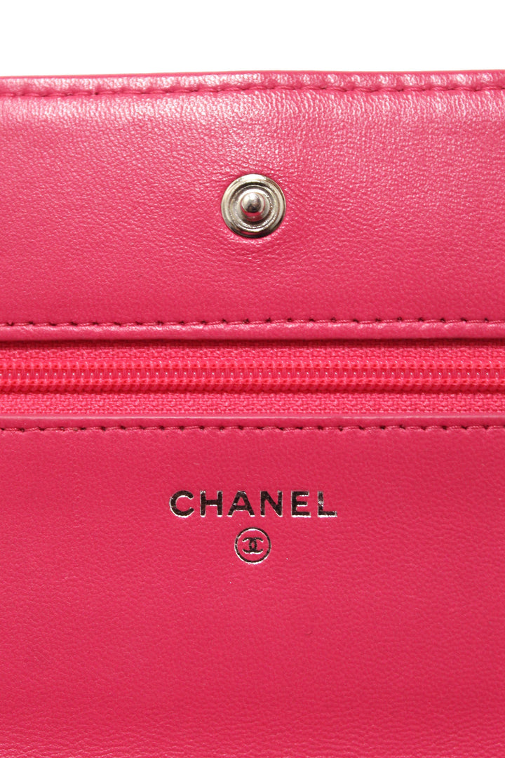 Top Quality Chanel Fuchsia Pink Quilted Lambskin Leather Wallet On Chain WOC Messenger Bag