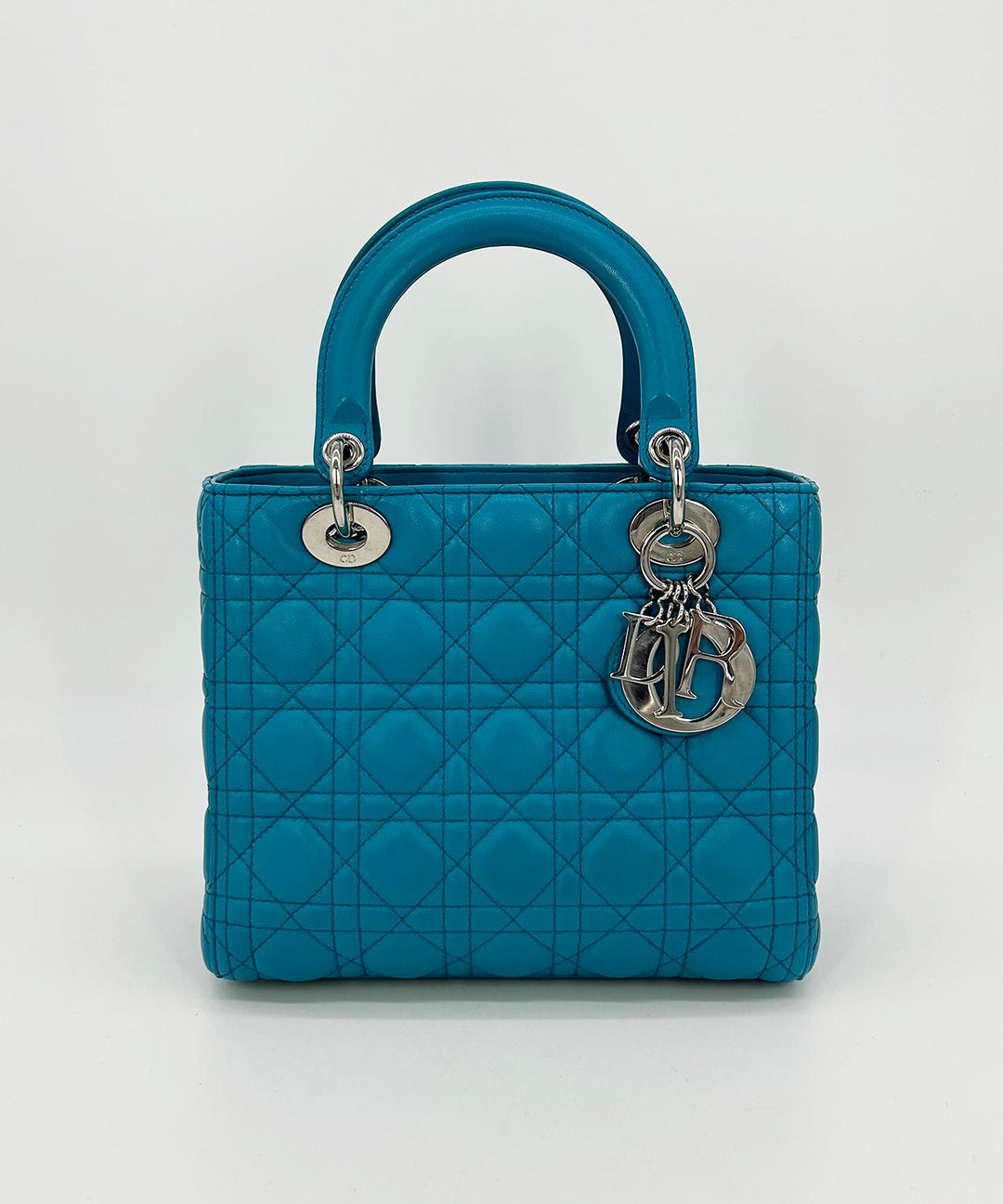 CHRISTIAN Top quality Dior Teal Leather Cannage Medium Lady Di Bag