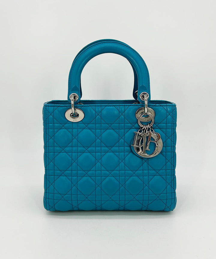 CHRISTIAN Top quality Dior Teal Leather Cannage Medium Lady Di Bag