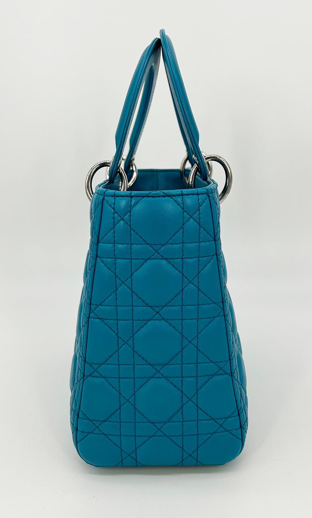 CHRISTIAN Top quality Dior Teal Leather Cannage Medium Lady Di Bag
