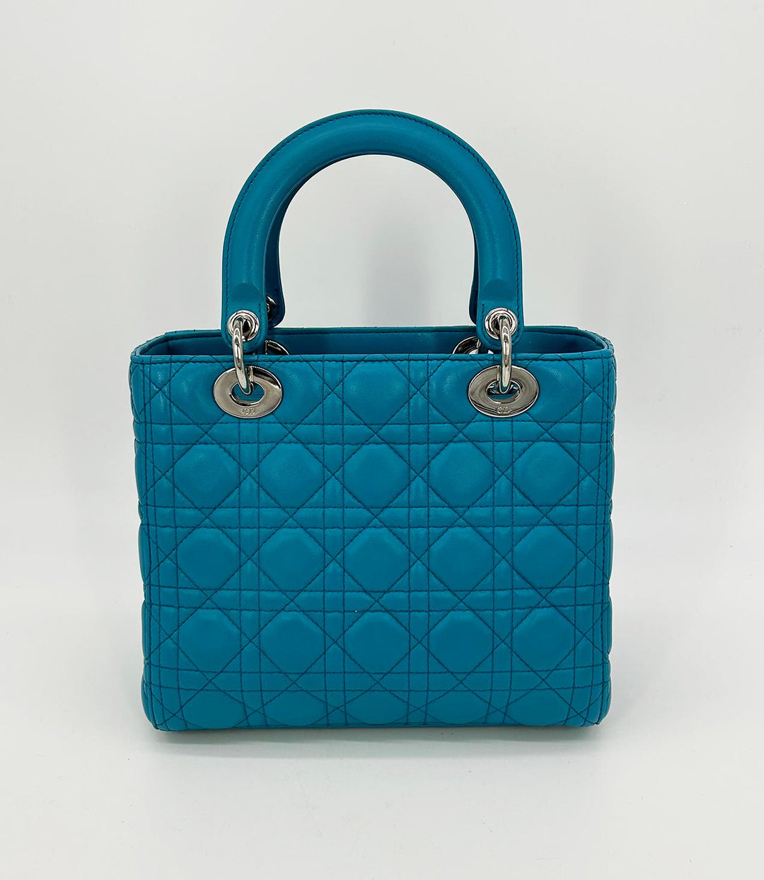 CHRISTIAN Top quality Dior Teal Leather Cannage Medium Lady Di Bag