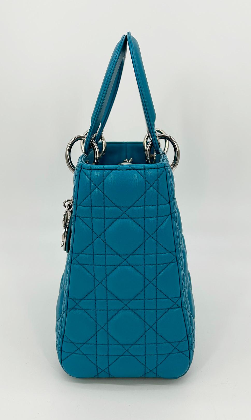 CHRISTIAN Top quality Dior Teal Leather Cannage Medium Lady Di Bag