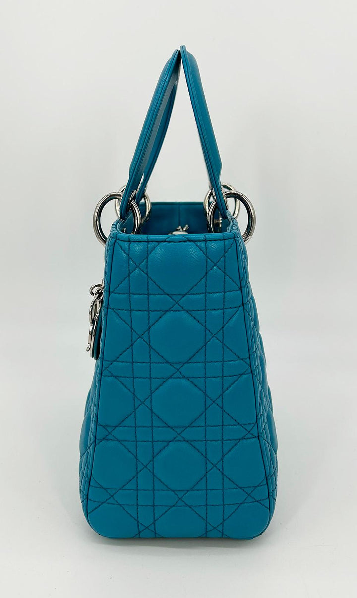 CHRISTIAN Top quality Dior Teal Leather Cannage Medium Lady Di Bag