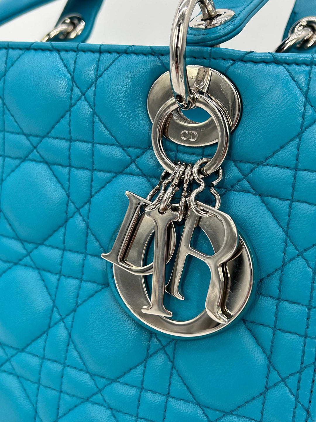 CHRISTIAN Top quality Dior Teal Leather Cannage Medium Lady Di Bag