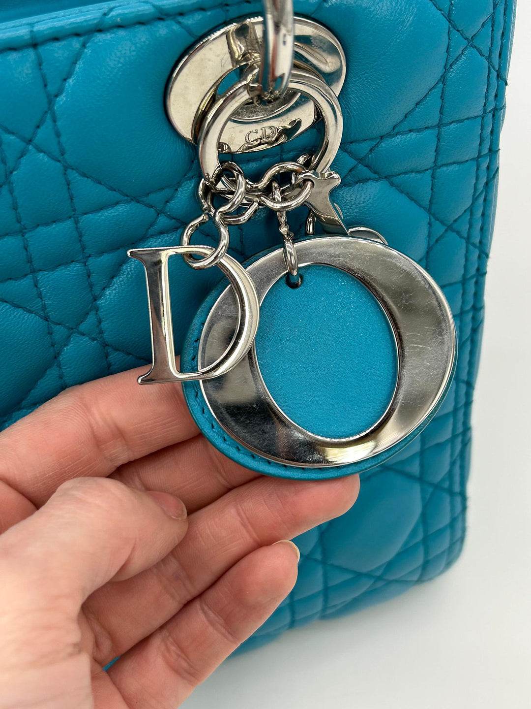 CHRISTIAN Top quality Dior Teal Leather Cannage Medium Lady Di Bag