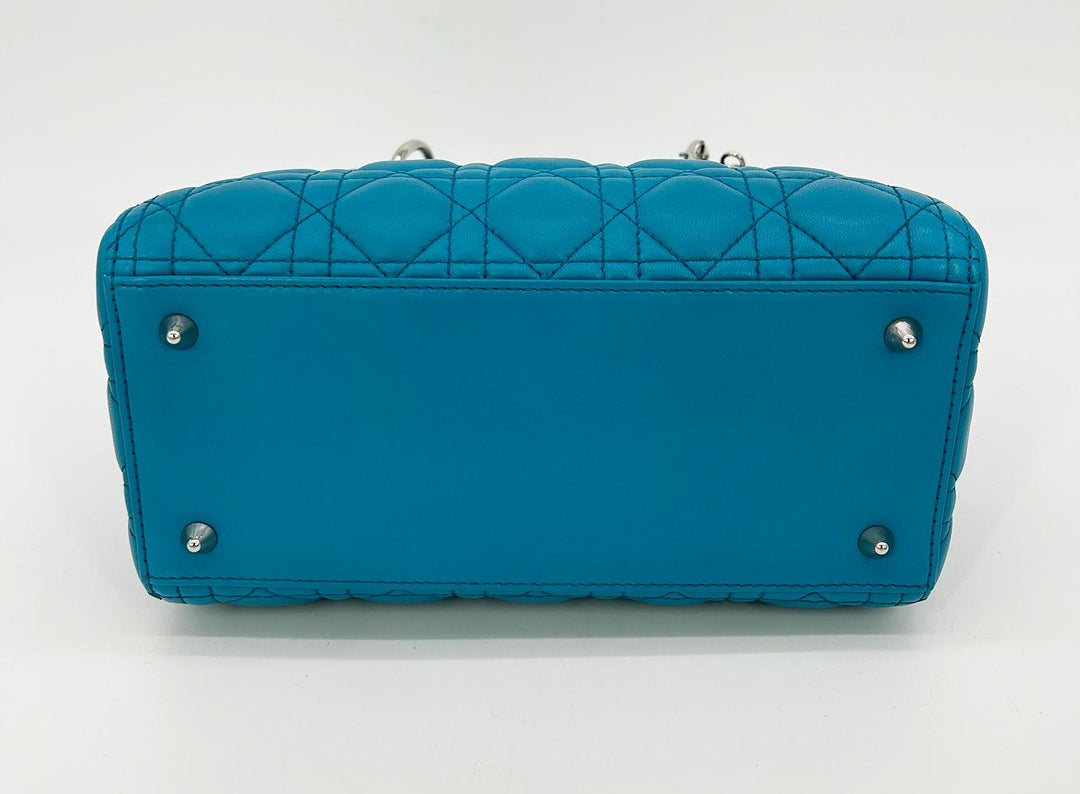 CHRISTIAN Top quality Dior Teal Leather Cannage Medium Lady Di Bag