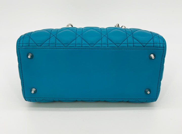 CHRISTIAN Top quality Dior Teal Leather Cannage Medium Lady Di Bag