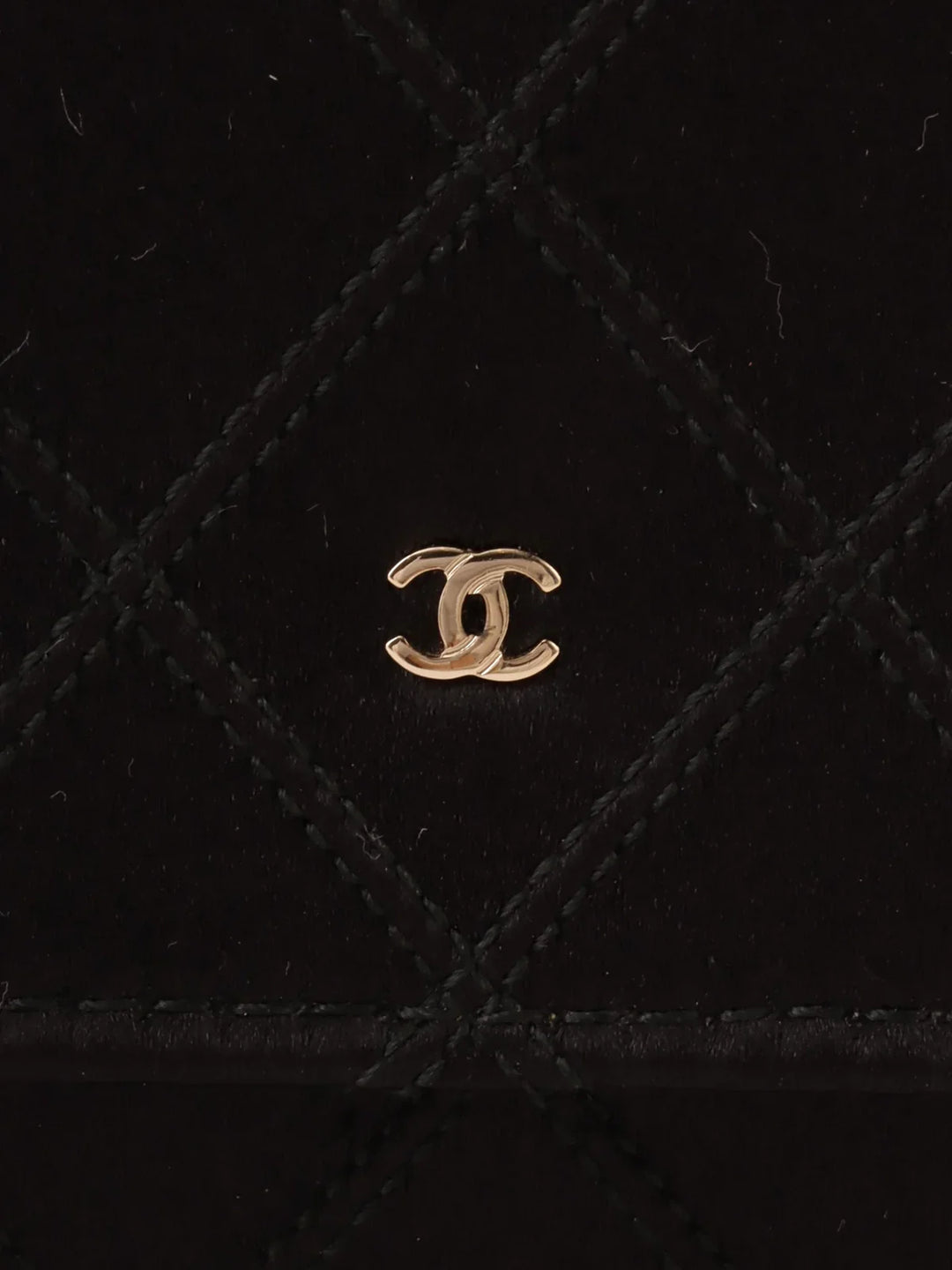 Chanel Around 2014 Made Silk Satin Mini Cc Mark Plate Wallet On Chain Black/Champagne Gold