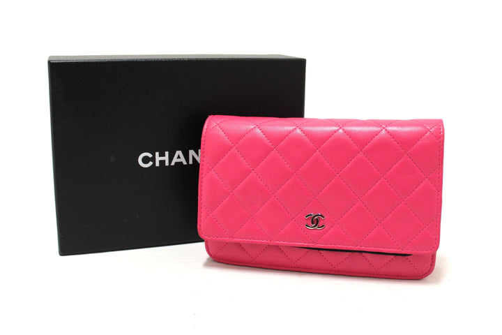 Top Quality Chanel Fuchsia Pink Quilted Lambskin Leather Wallet On Chain WOC Messenger Bag