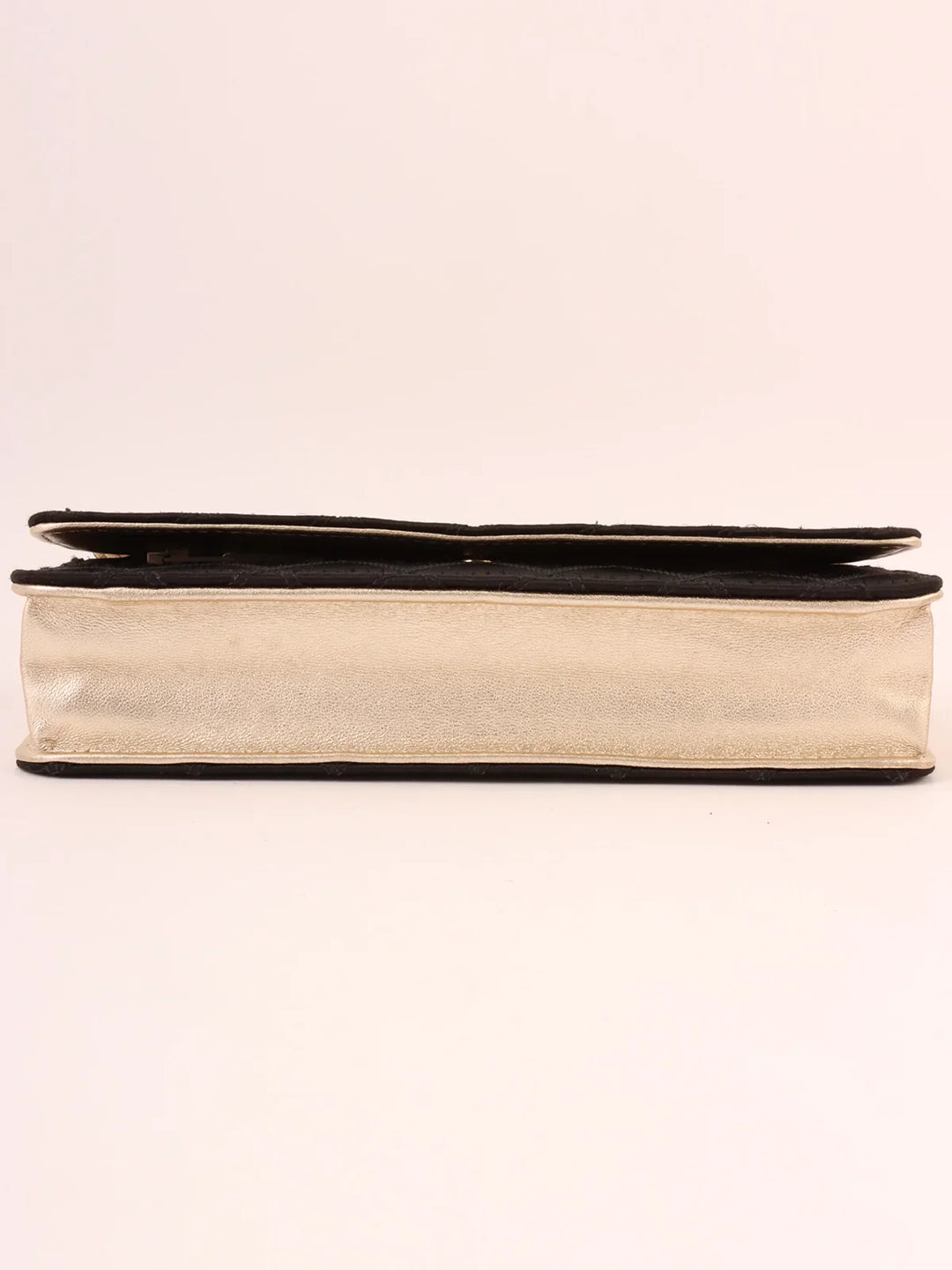 Chanel Around 2014 Made Silk Satin Mini Cc Mark Plate Wallet On Chain Black/Champagne Gold