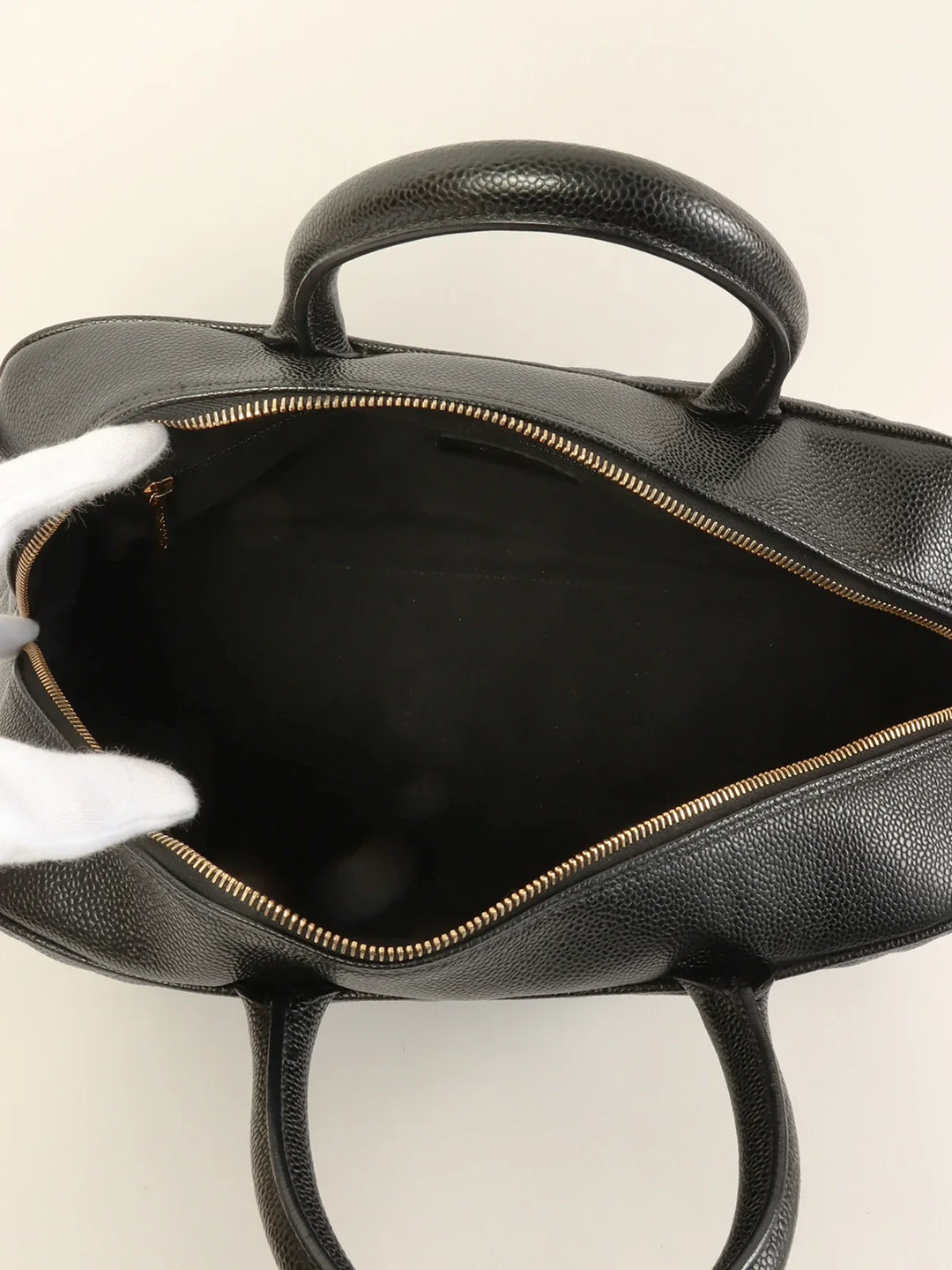 Chanel Around 2003 Made Caviar Skin Cc Mark Stitch Boston Bag Black