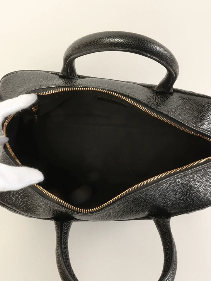 Chanel Around 2003 Made Caviar Skin Cc Mark Stitch Boston Bag Black