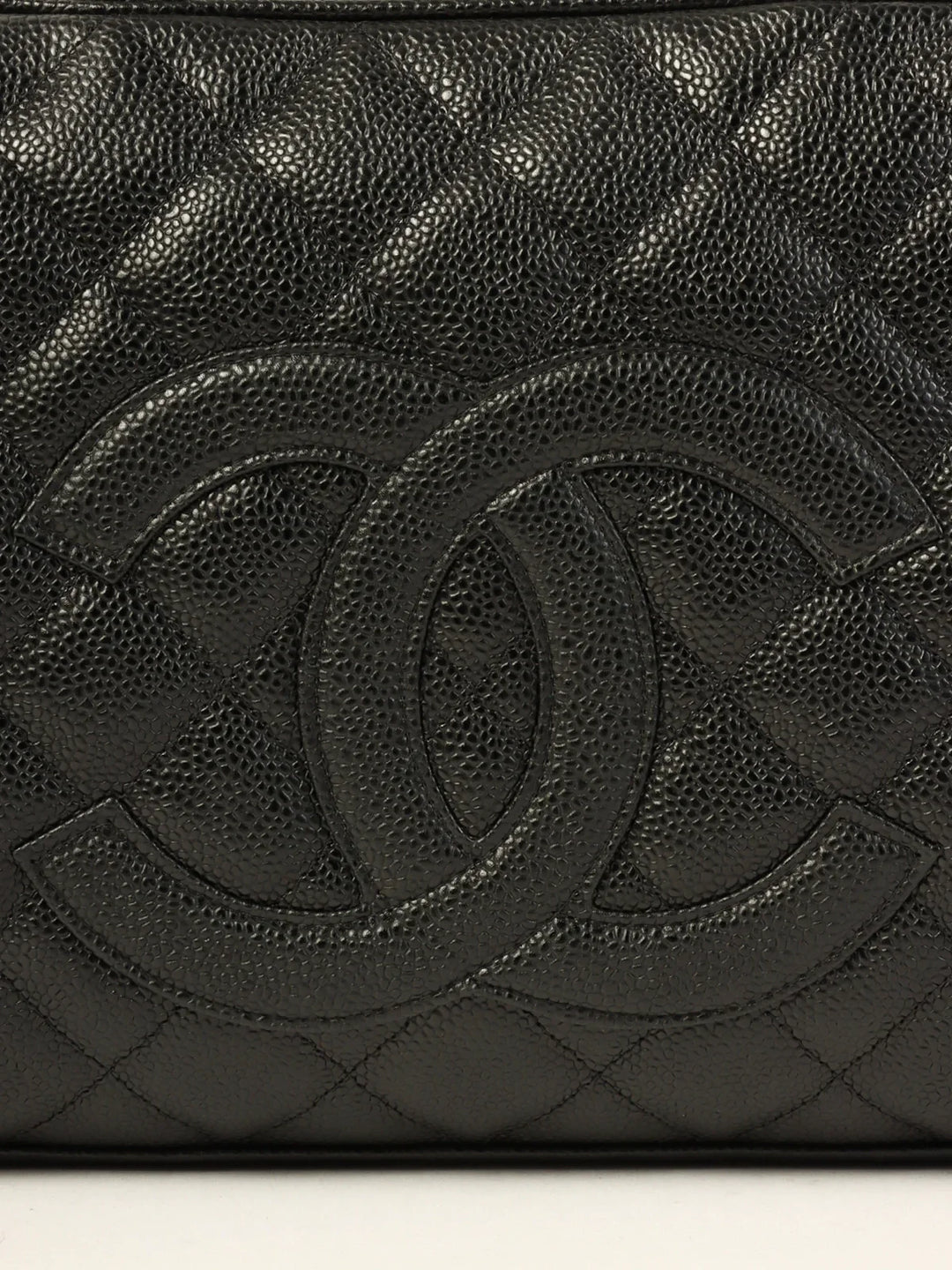 Chanel Around 2003 Made Caviar Skin Cc Mark Stitch Boston Bag Black