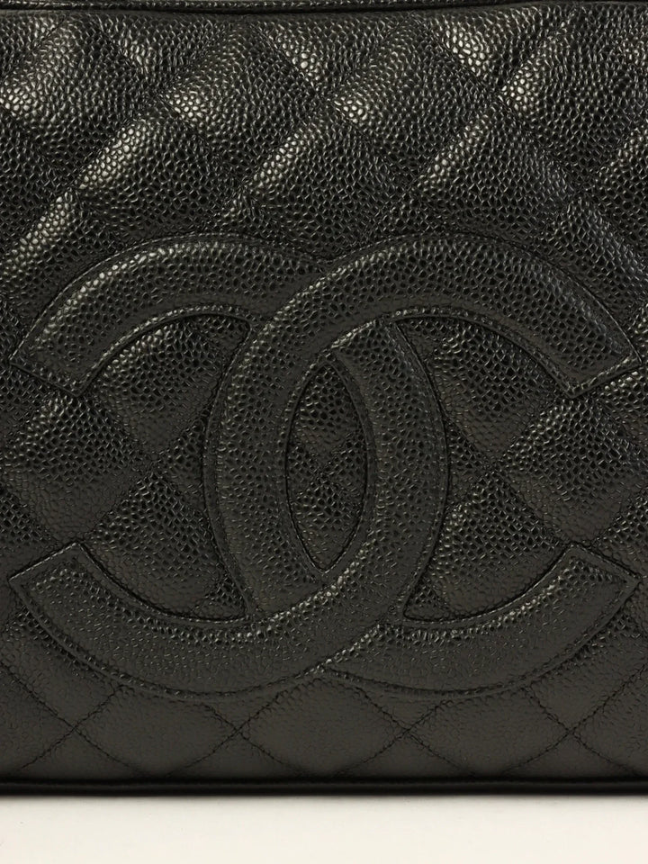 Chanel Around 2003 Made Caviar Skin Cc Mark Stitch Boston Bag Black
