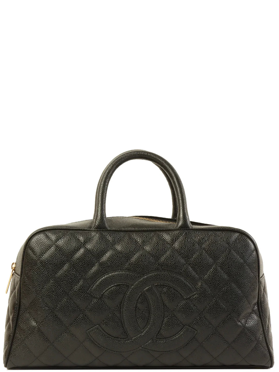 Chanel Around 2003 Made Caviar Skin Cc Mark Stitch Boston Bag Black