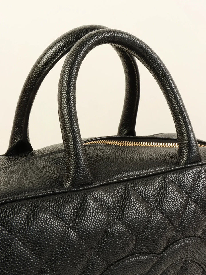 Chanel Around 2003 Made Caviar Skin Cc Mark Stitch Boston Bag Black