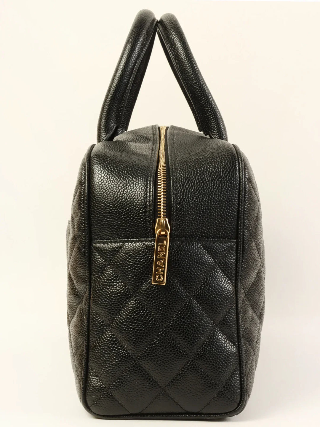 Chanel Around 2003 Made Caviar Skin Cc Mark Stitch Boston Bag Black