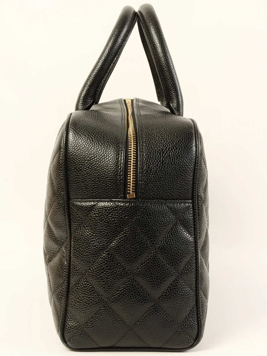 Chanel Around 2003 Made Caviar Skin Cc Mark Stitch Boston Bag Black