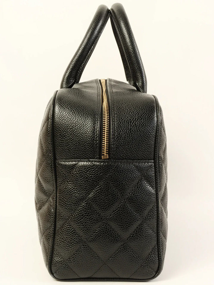 Chanel Around 2003 Made Caviar Skin Cc Mark Stitch Boston Bag Black