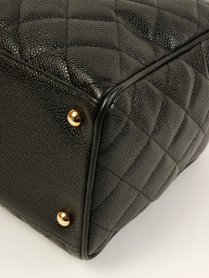 Chanel Around 2003 Made Caviar Skin Cc Mark Stitch Boston Bag Black