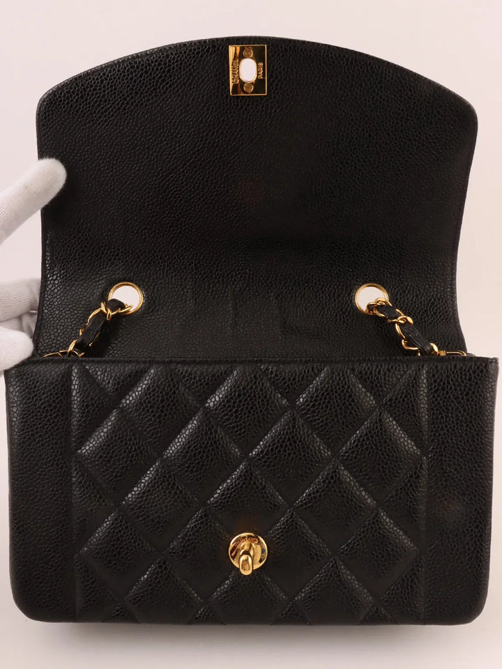 Chanel Around 1992 Made Caviar Skin Diana New Chain Bag 22Cm Black